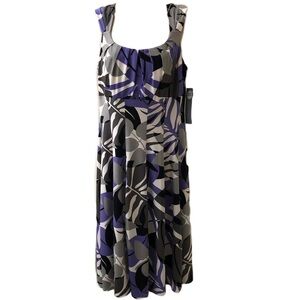 London Times Women's NWT Sleeveless Slip On Dress Size 10 Purple Abstract Design